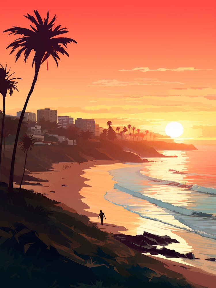 Manly Beach Australia At Sunset, Vibrant Painting 2