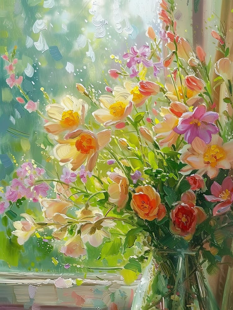 Freesia Flowers On A Cottage Window 3