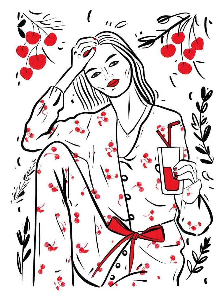 Woman Portrait With Cherries 2 Pattern