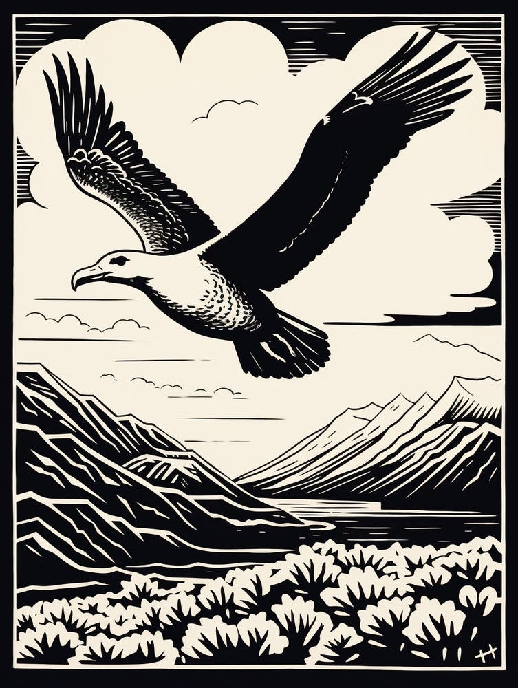 B&W Bird Linocut Albatross 4