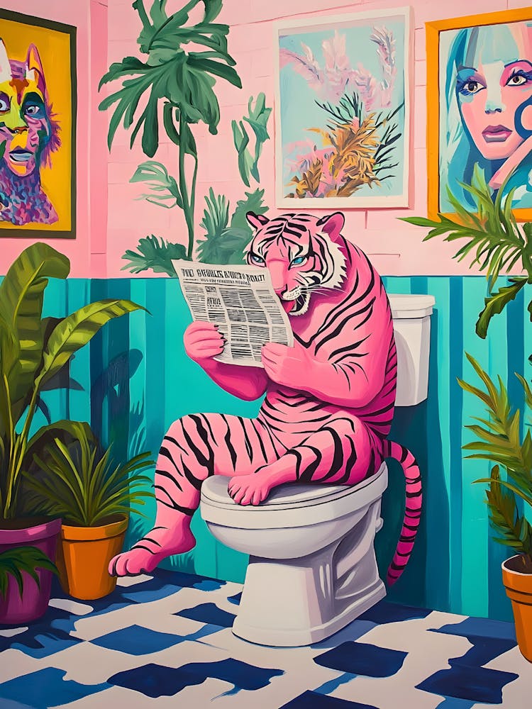 Pink Tiger On Toilet
