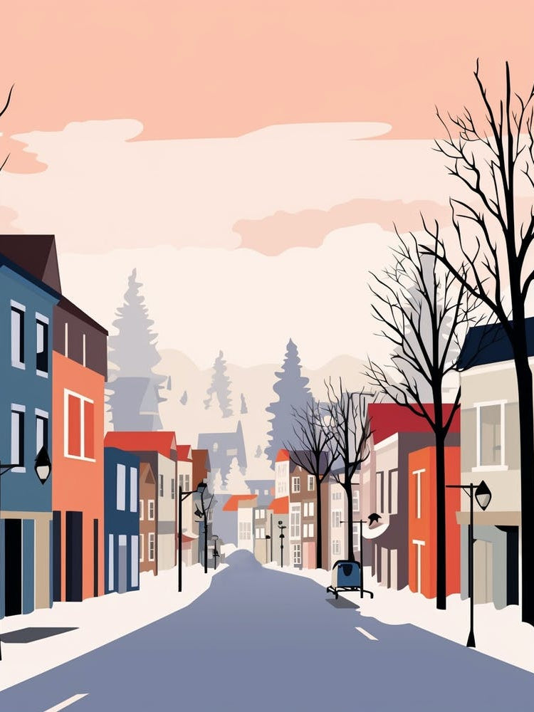 Retro Winter Illustration Reykjavik Iceland 2