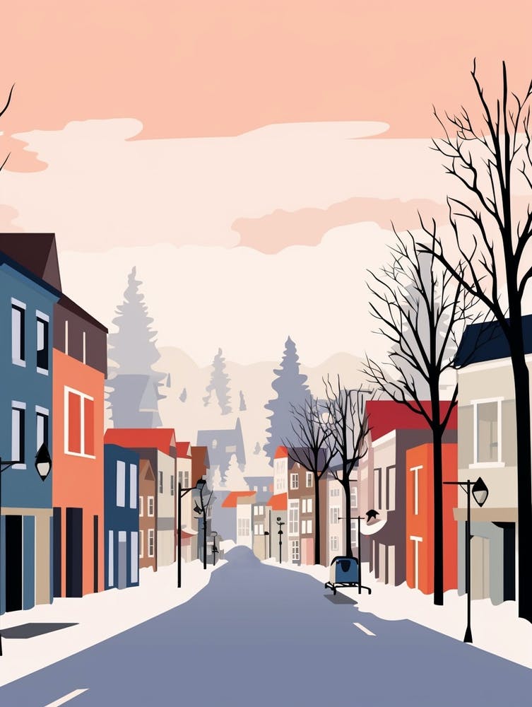 Retro Winter Illustration Reykjavik Iceland 2