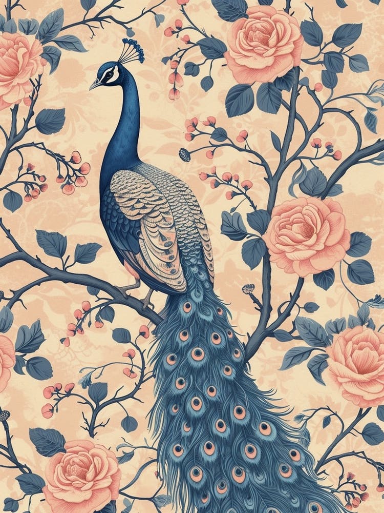 Vintage Sepia Peacock In A Floral Tree Wallpaper Inspired 3