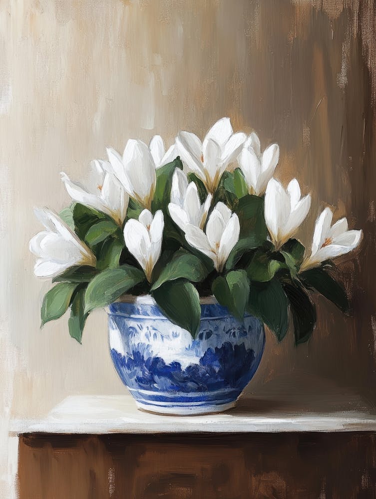Magnolias En Bleu Et Blanc