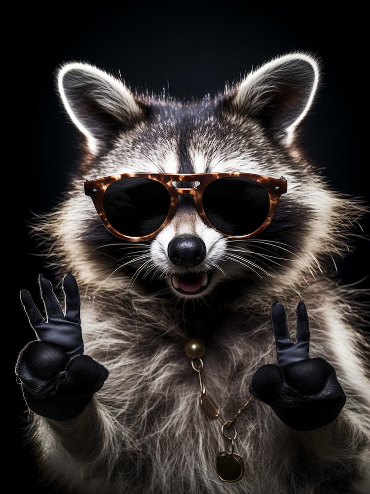 A Common Raccoon Doing Peace Sign Wearing Sunglasses 1