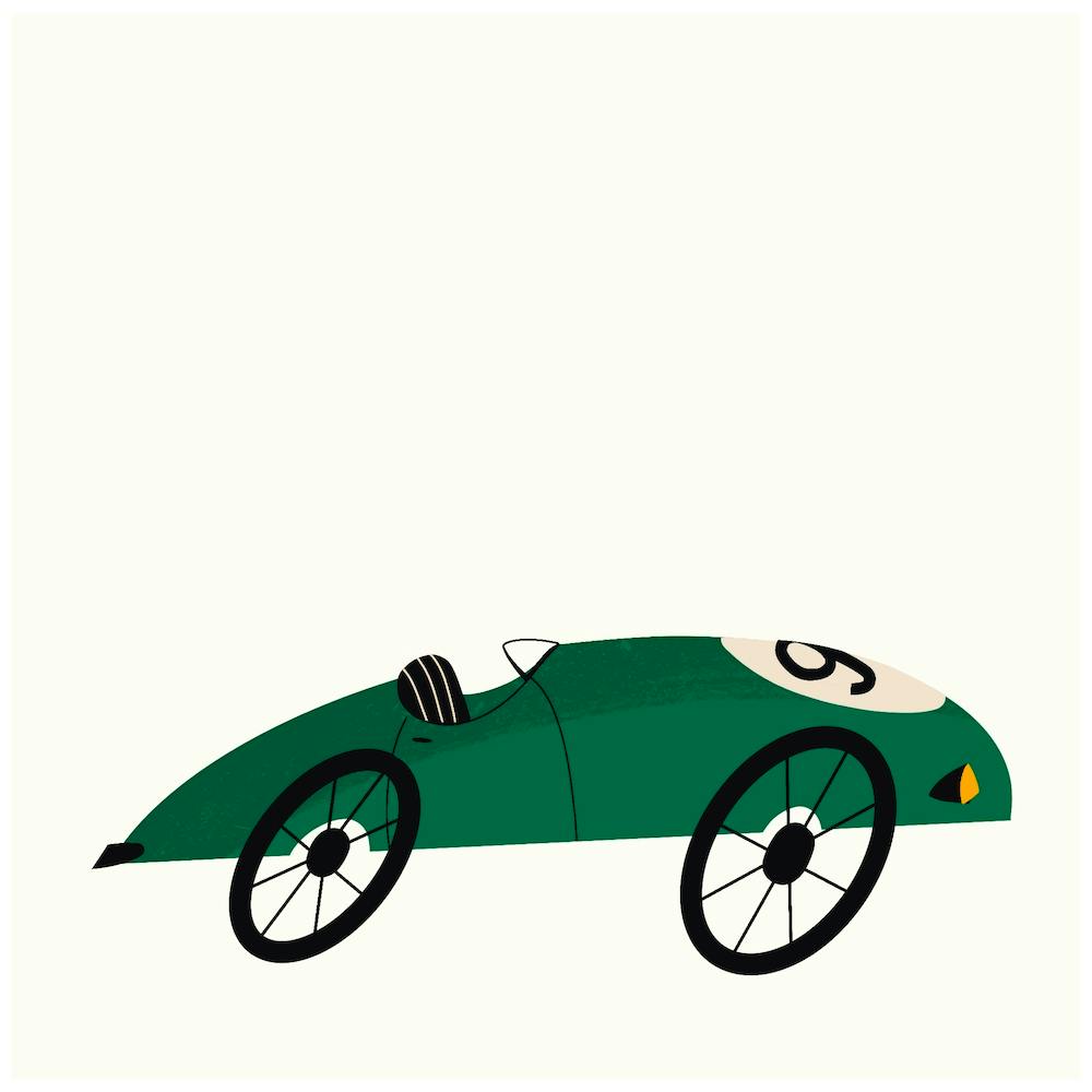 Lets Race Vintage Green Car Square
