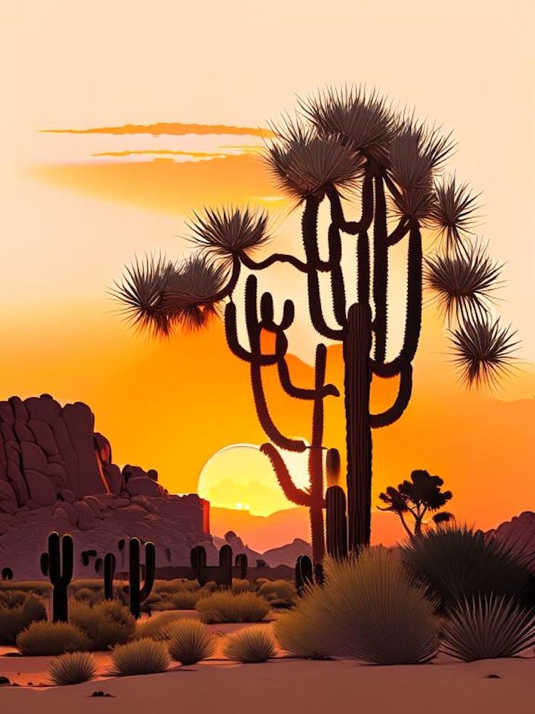 Joshua Trees At Sunrise Vintage Botanical Line Drawing  (2)