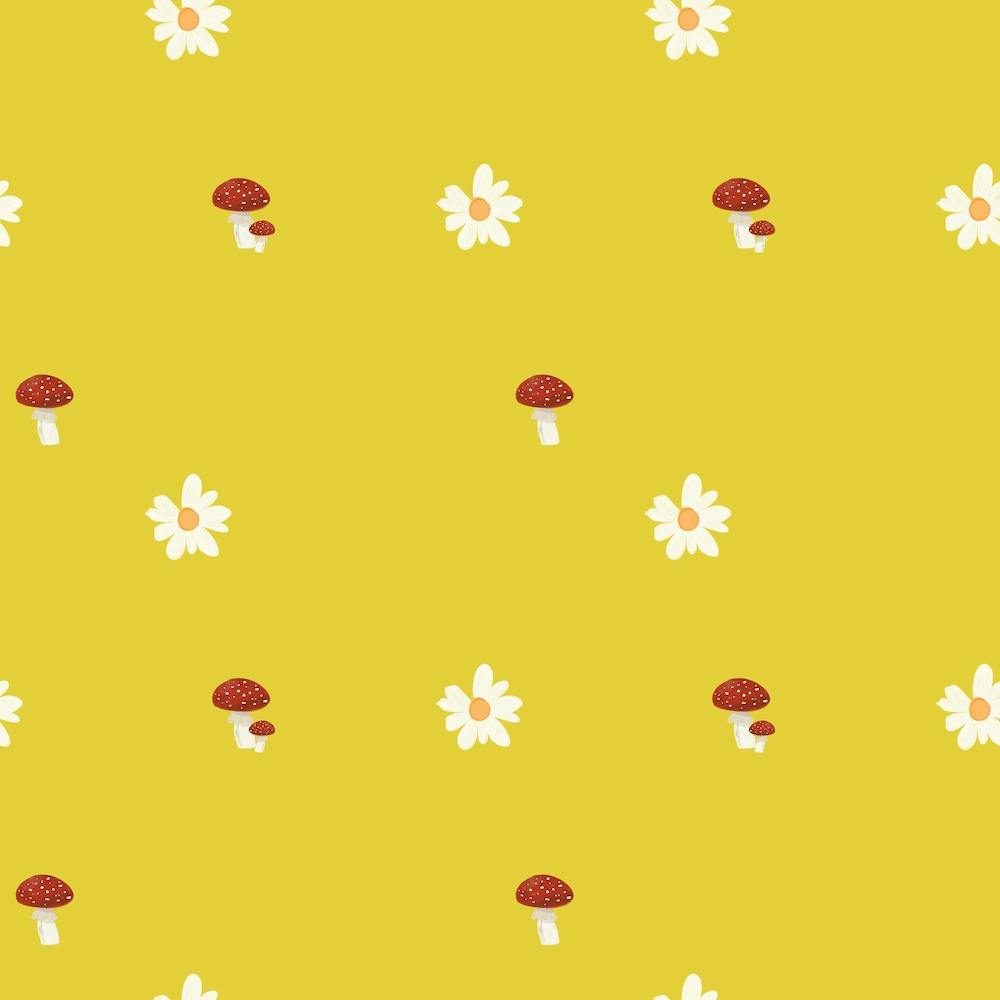 Daisy And Mushrooms Neon Yellow
