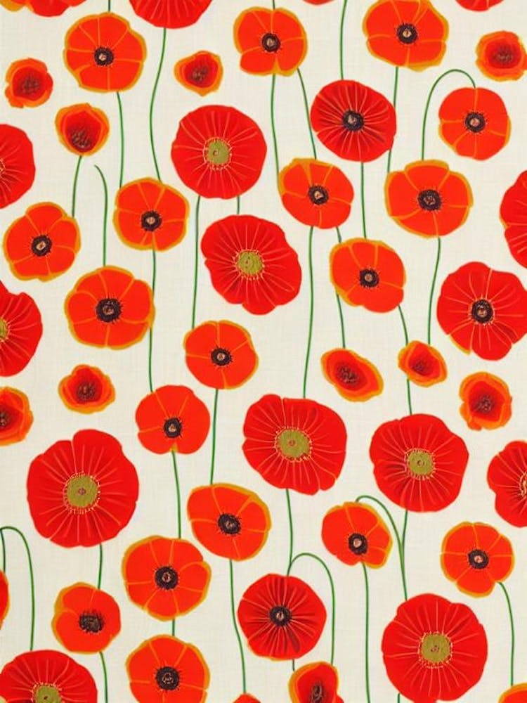 Poppy Floral Print Retro Pattern 1 Flower