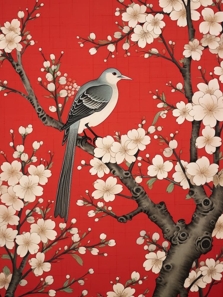 Blossoms And Bird 1 Vintage Japanese Botanical