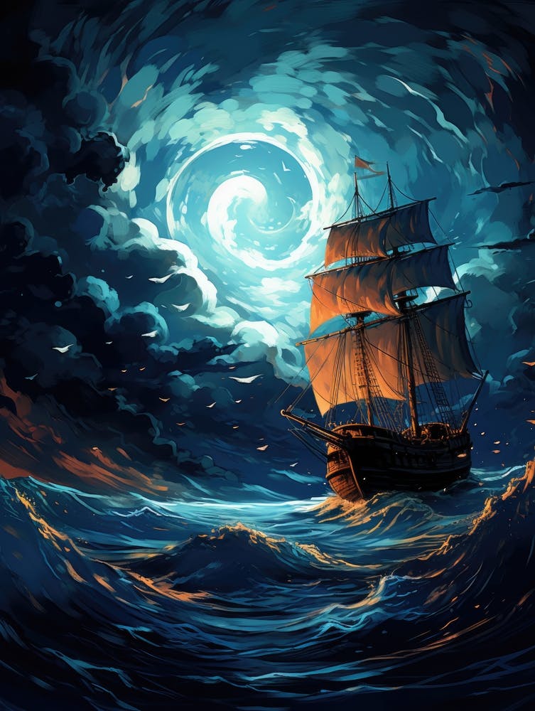 Ship In The Sea At Night