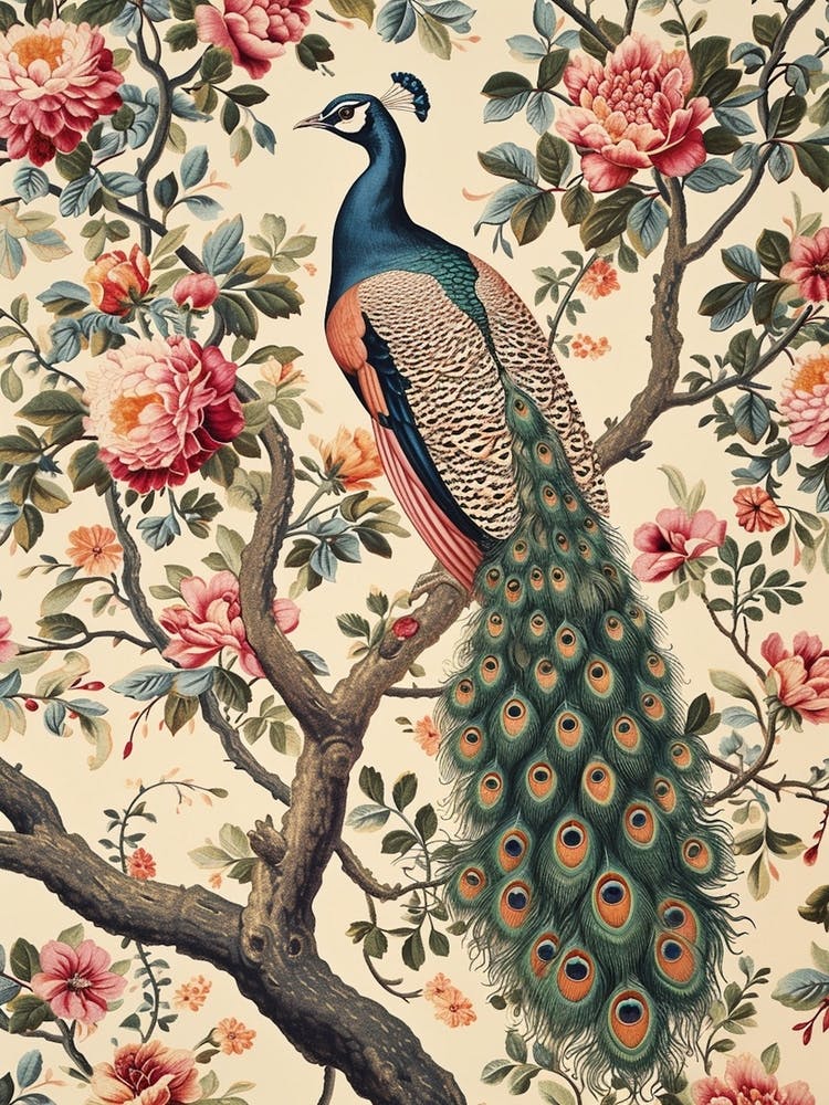 Cream Vintage Peacock Wallpaper Inspired 2