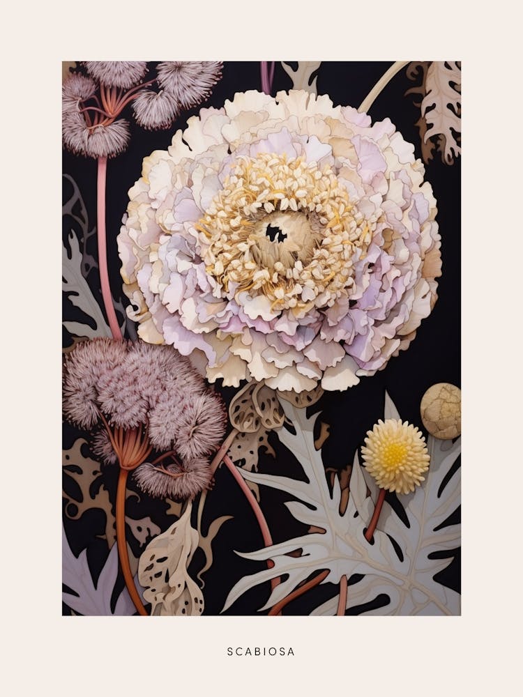 Flower Illustration Scabiosa 3 Poster