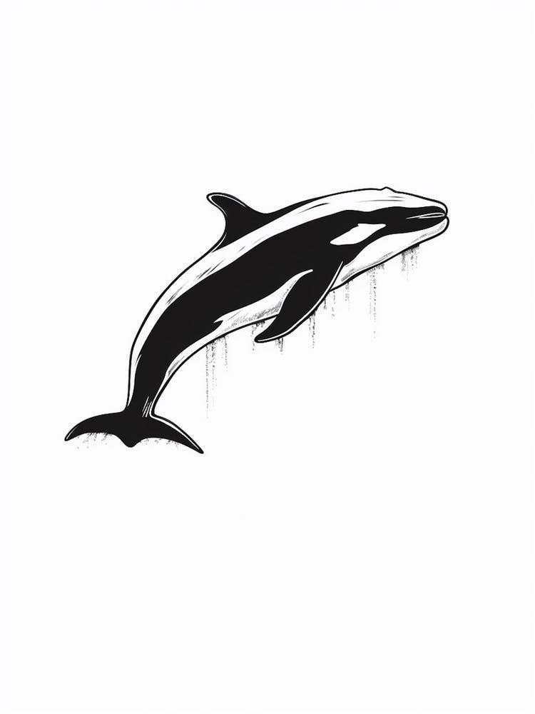 Minimalistic Orca Whale Black And White Drawing