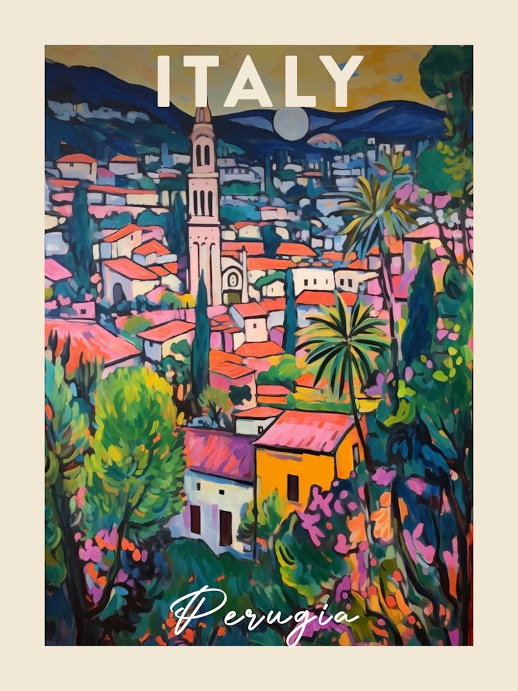 Perugia Italy 3 Fauvist Painting Travel Poster