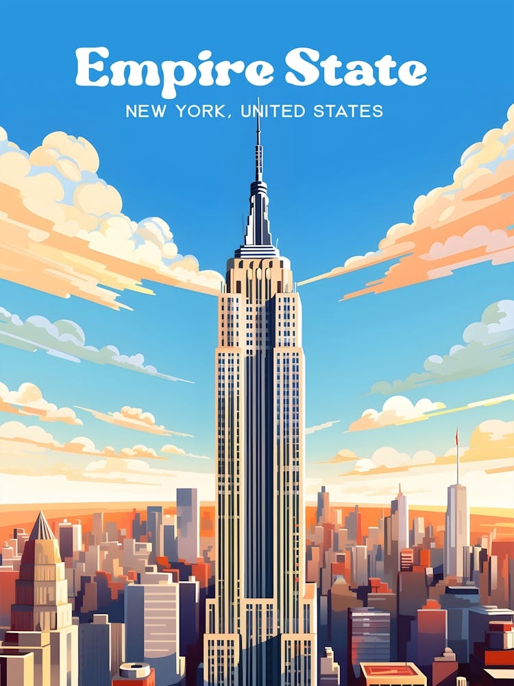 Empire State New York Skyscraper Modern Travel Illustration