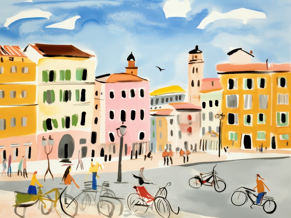 Livorno Italy Cute Watercolour Illustration 4