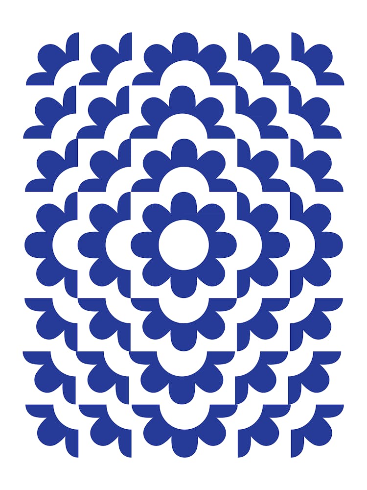 Midcentury Modern Abstract Geometric Flower Pattern Floral in French Blue 2