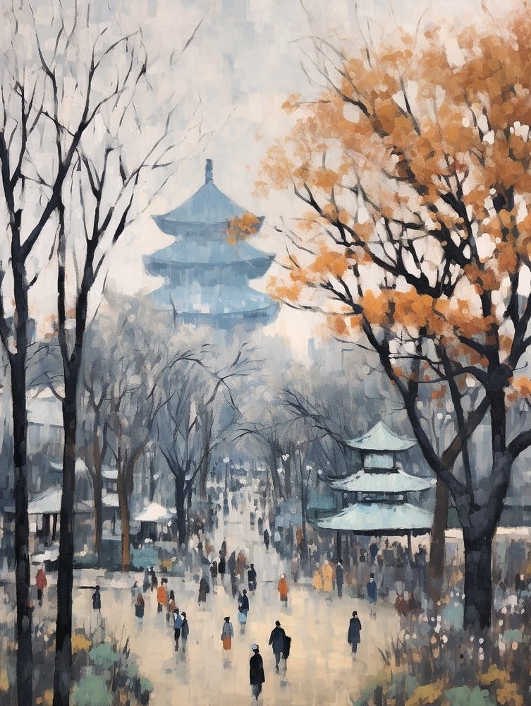 Winter City Park Painting Ueno Park Tokyo 2