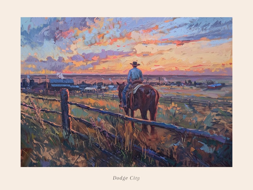 Western Sunset Landscapes Dodge City Kansas 1 Poster