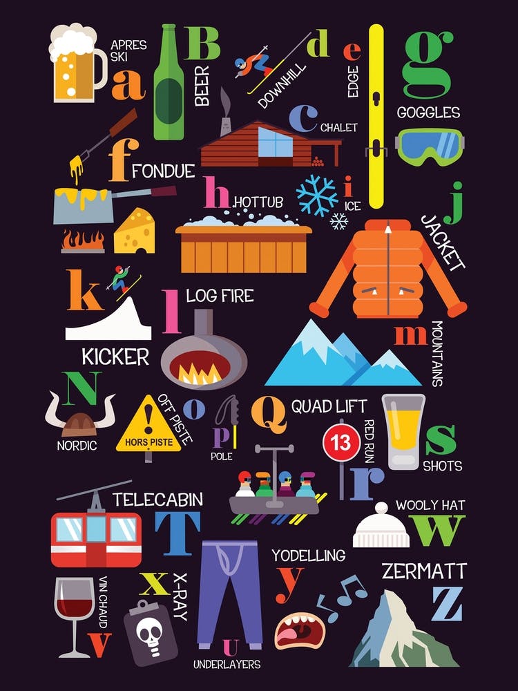 A To Z Of Skiing Poster Purple