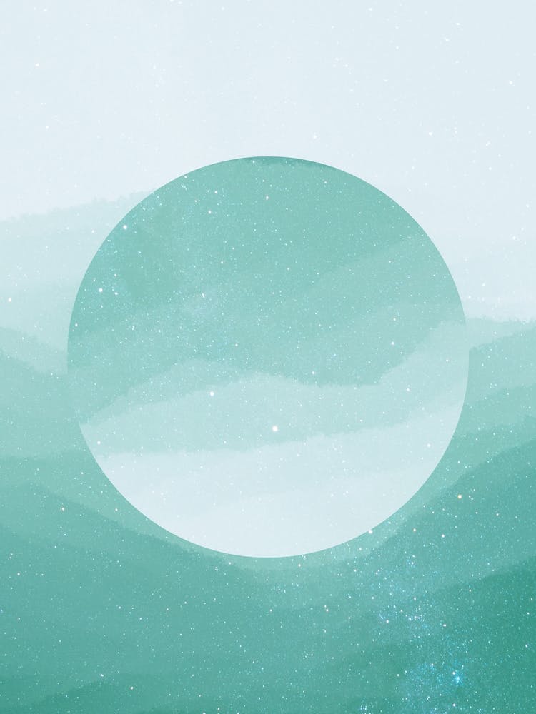 Minimal art abstract watercolor painting of calm green hills