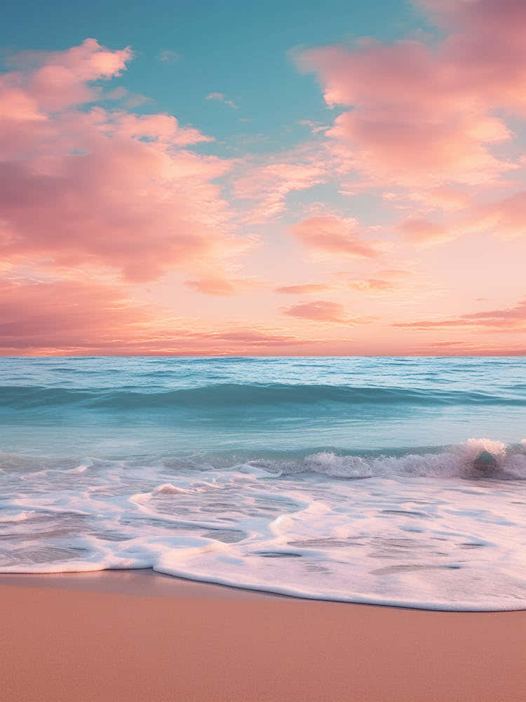 A Blue Ocean And Beach At Sunset With Waves Pink Photography 4