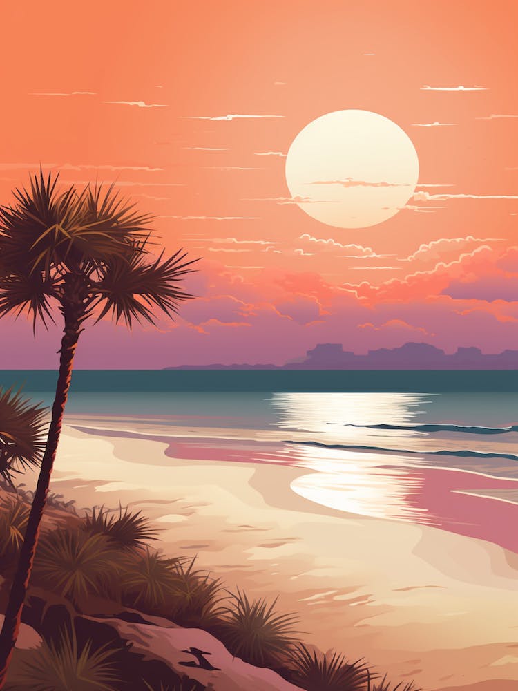 Illustration Of Gulf Shores Beach Alabama In Pink Tones 3