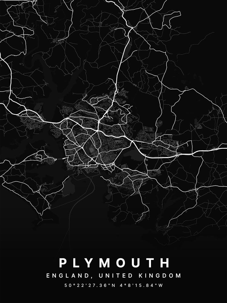 Plymouth Devon England Black Map