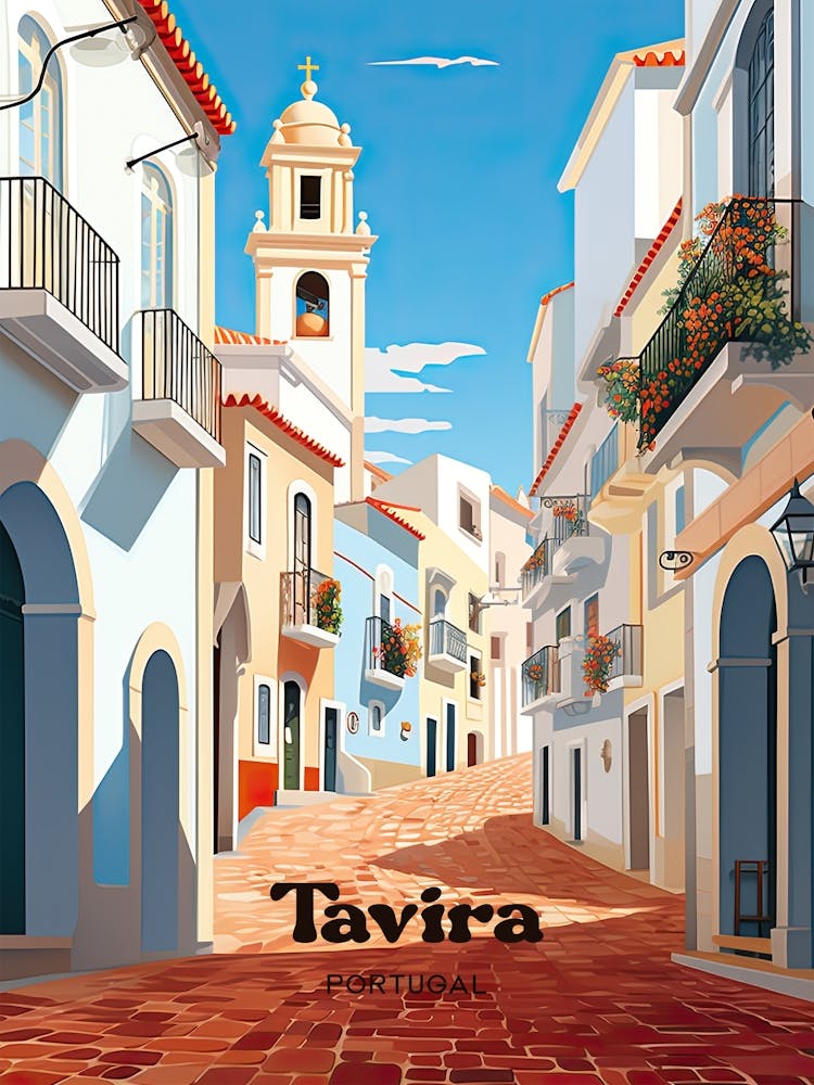 Tavira Portugal Algarve Art Illustration