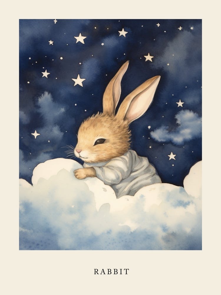 Baby Rabbit 1 Sleeping In The Clouds Nursery Poster