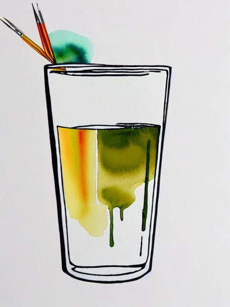 Irish Car Bomb Minimal Line Drawing With Watercolour Cocktail Poster
