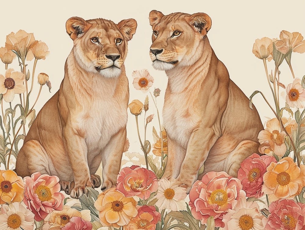 Floral Animal Illustration Lion 2