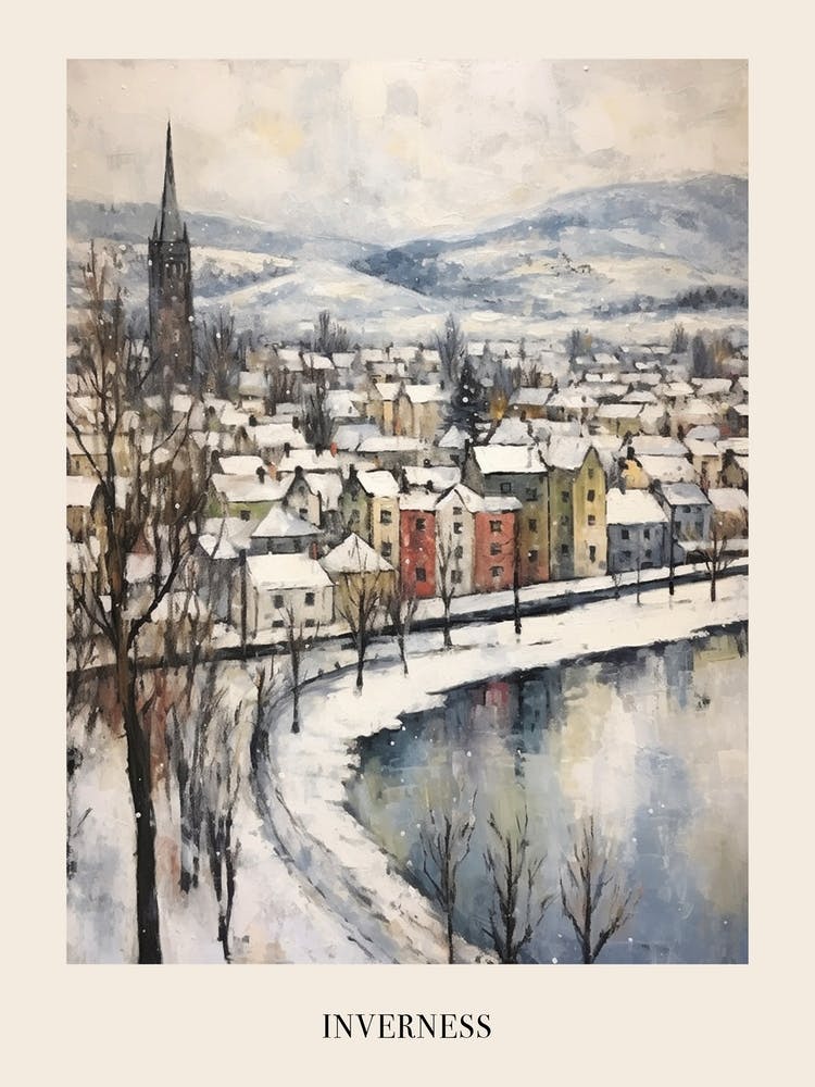 Vintage Winter Painting Poster Inverness United Kingdom 2