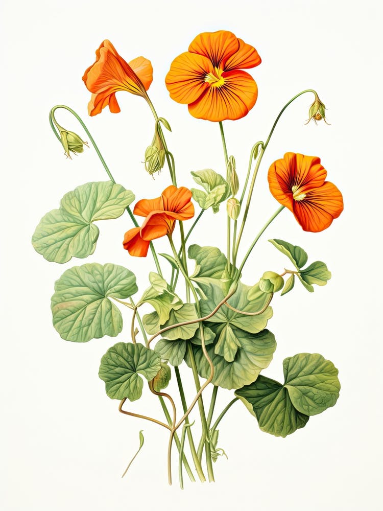 Nasturtiums Flower Vintage Botanical 1