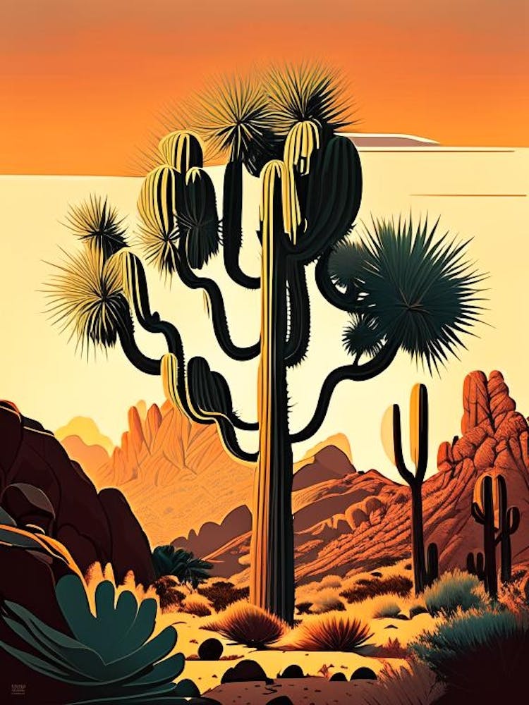 Joshua Trees In Mountains Retro Illustration (3)