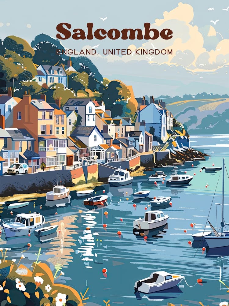Salcombe England Summer Vacation Digital Travel Art