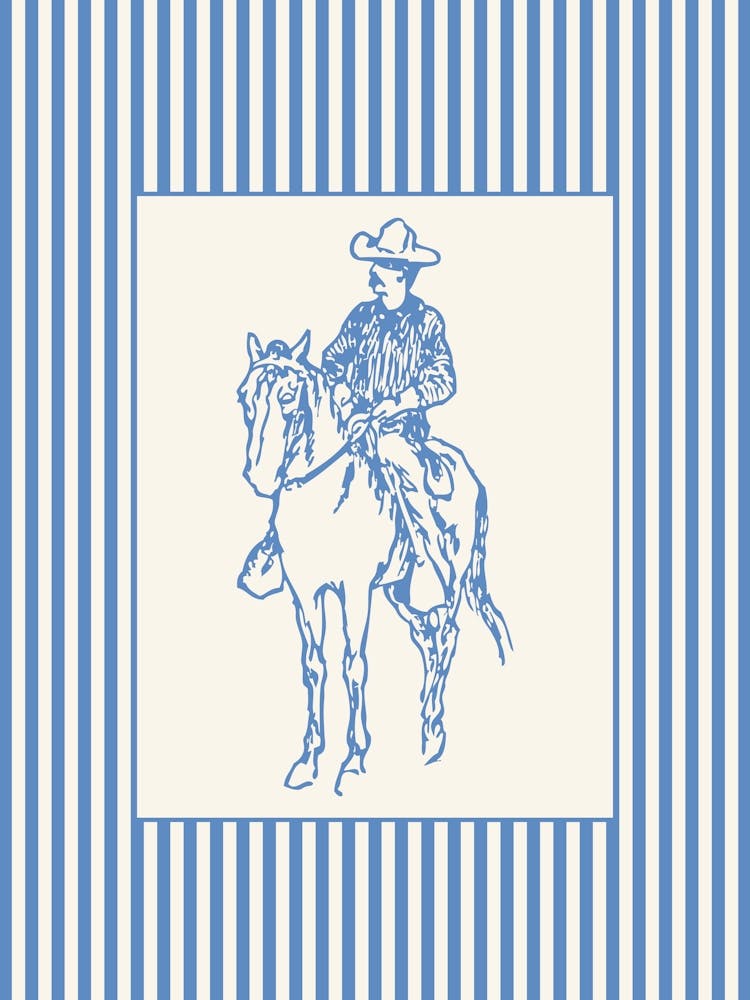 Cowboy On Horseback Striped Poster