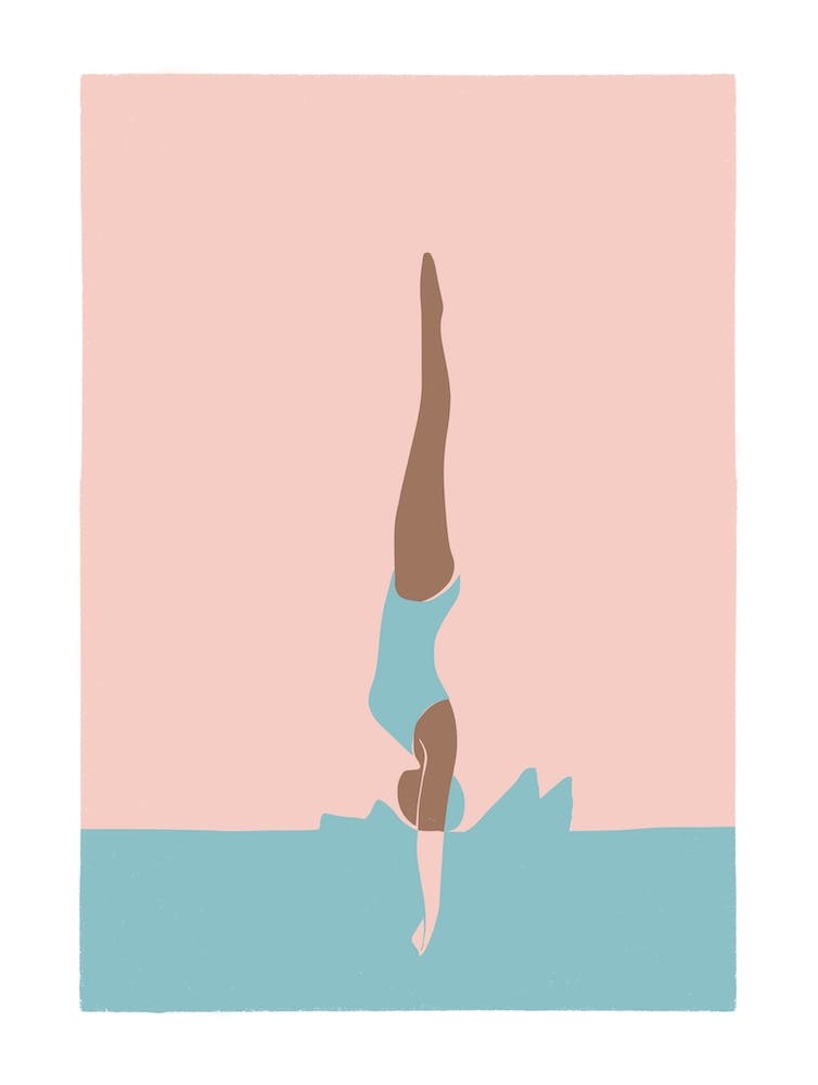 Art Deco Style Swimmer Splash in pink