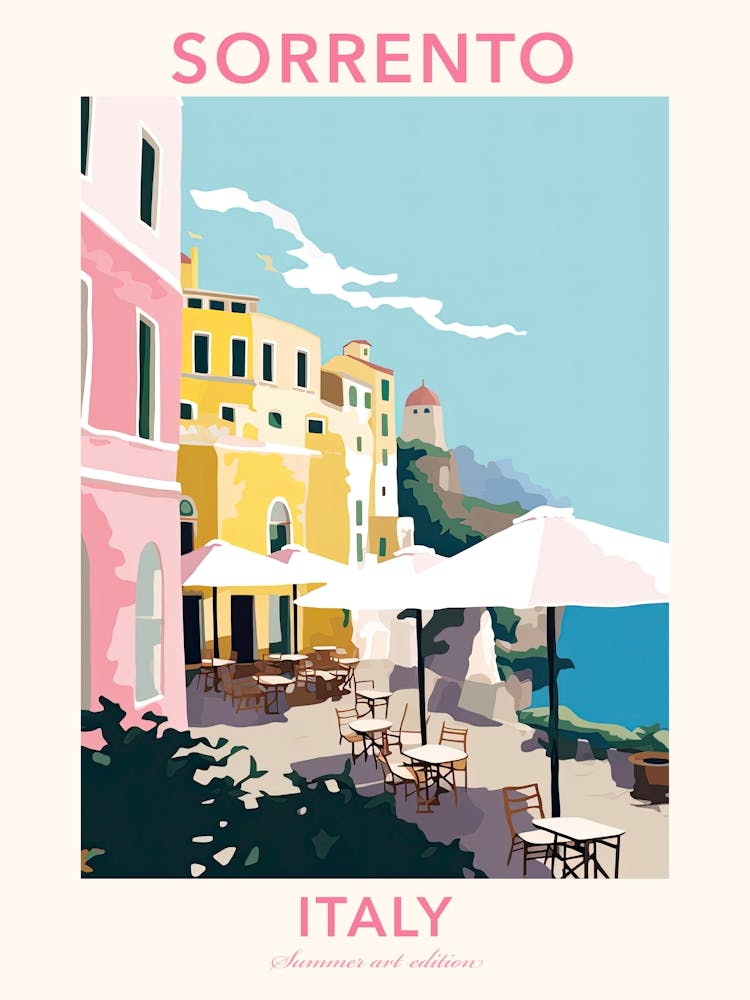 Sorrento, Italy, Flat Pastels Tones Illustration 1 Poster
