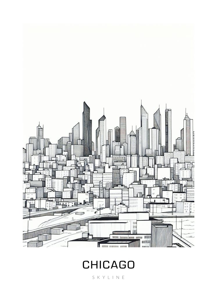 Chicago Skyline 9 B&W Poster