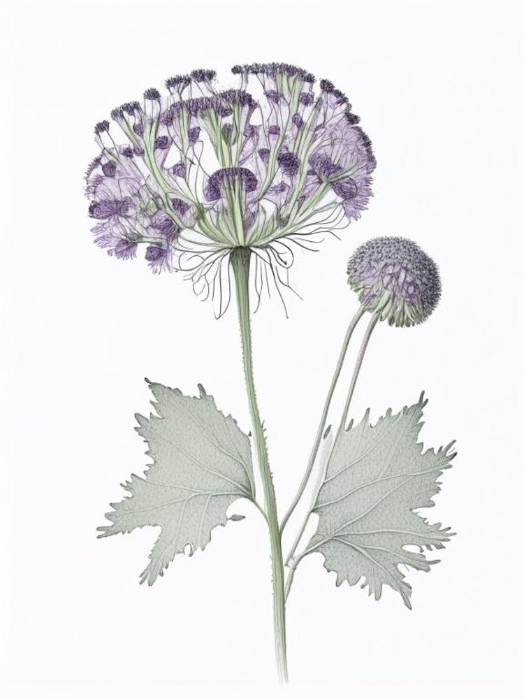 Scabiosa Floral Quentin Blake Inspired Illustration 1 Flower