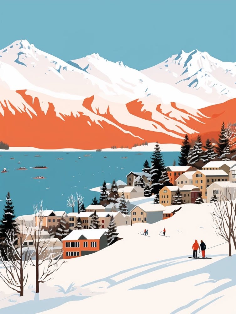 Retro Winter Illustration Queenstown New Zealand 1