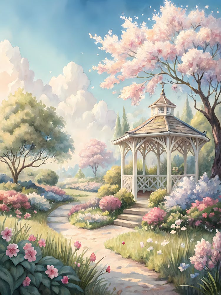 Oil Painting Style Gentle Watercolor Garden Scene