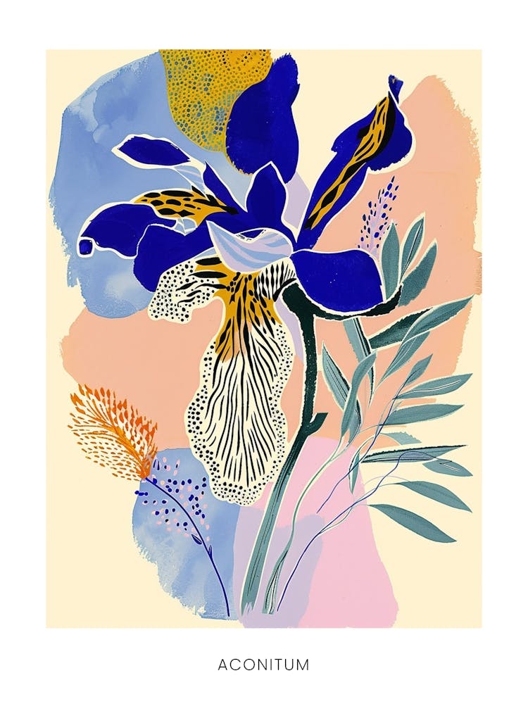 Bunte Blumenillustration Poster Aconitum 2