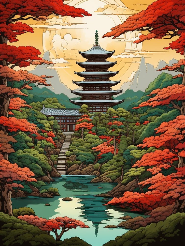 Kumano Kodo Japan 2 Vintage Travel Illustration