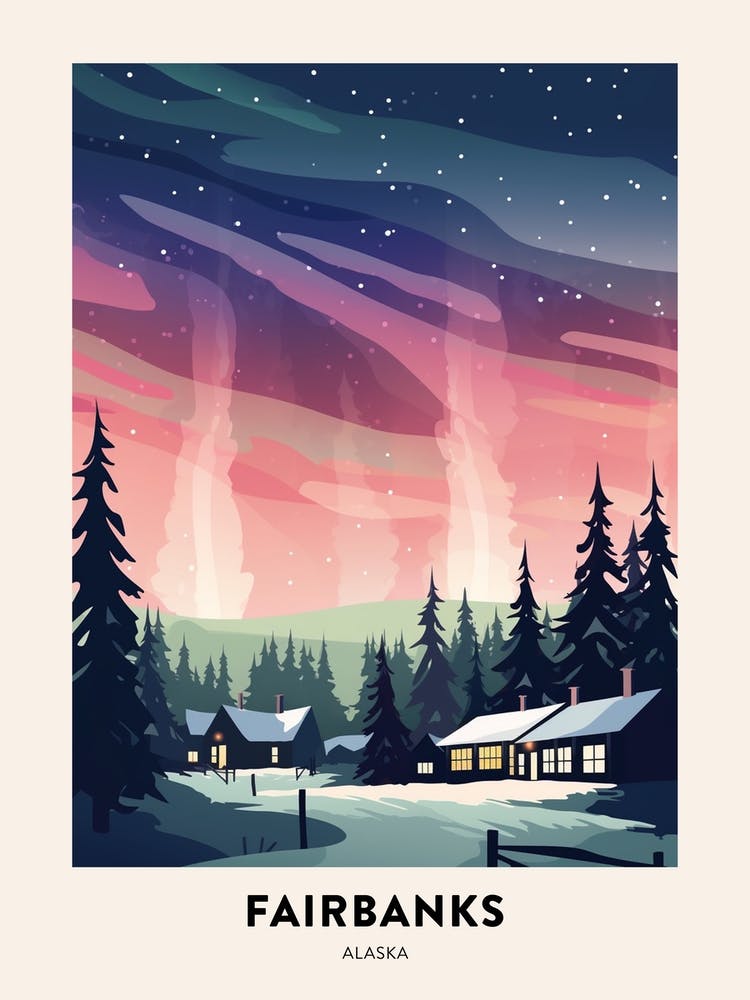 Vintage Winter Travel Poster Fairbanks Alaska 2