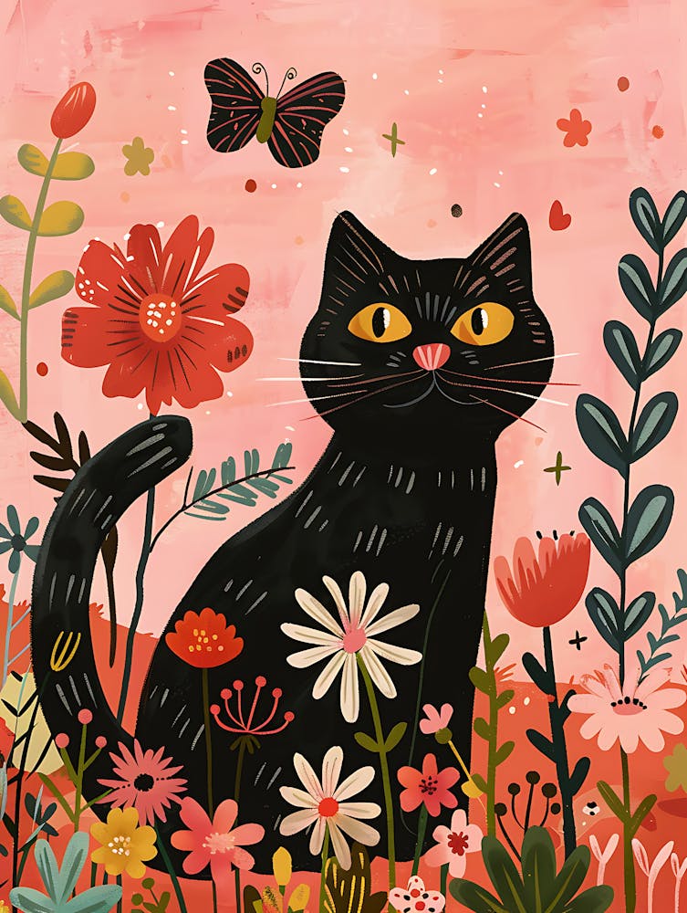 black cat with flower 1