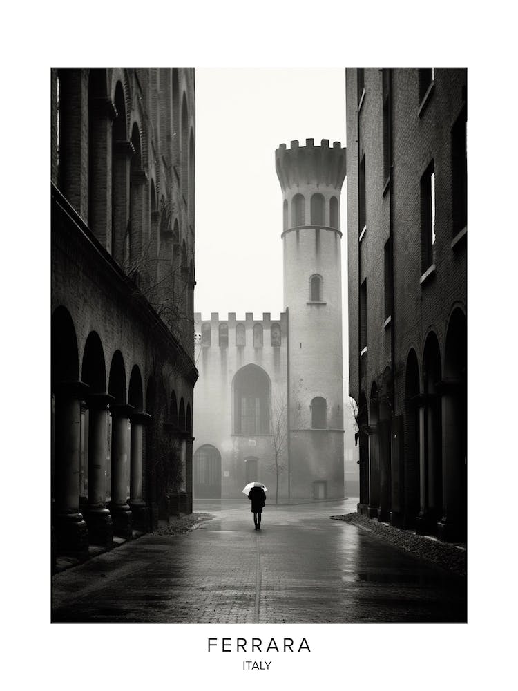 Poster Of Ferrara, Italy, Black And White Analogue Photography 4